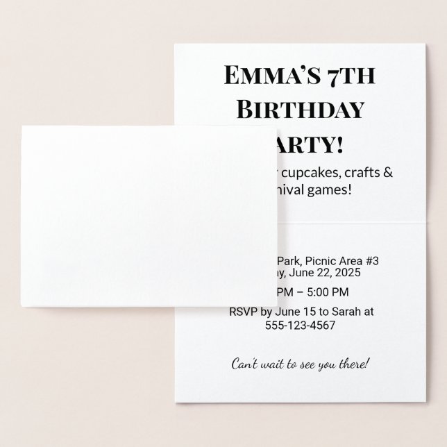 Personalised Birthday Party Invitation Foil Cards (Display)