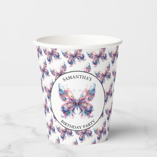 Personalised Birthday Party Paper Cups Butterfly (Front)