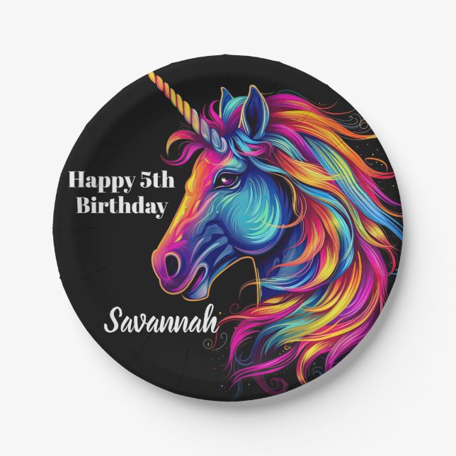 Personalised Birthday Party Unicorn Fantasy Paper Plate (Front)