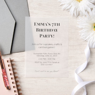 Personalised Birthday Party Vellum Overlays Invitations