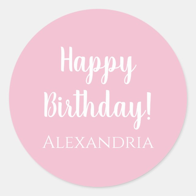 Personalised Birthday Pastel Pink Happy Birthday Classic Round Sticker (Front)
