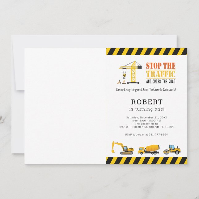Personalised Birthday Photo Construction Trucks Invitation (Front)