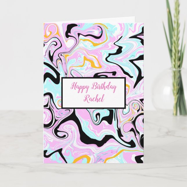 Personalised Birthday | Pink and Black Marble  Card (Front)