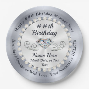 Personalised Birthday Plates, Diamonds and Pearls Paper Plate