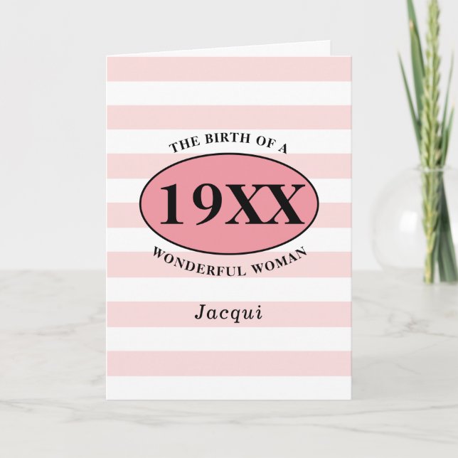 Personalised Birthday Pretty Pink Girly Striped Card (Front)
