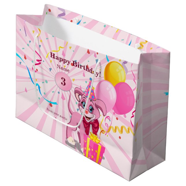 Personalised Birthday Puppy Cartoon Large Gift Bag (Front Angled)