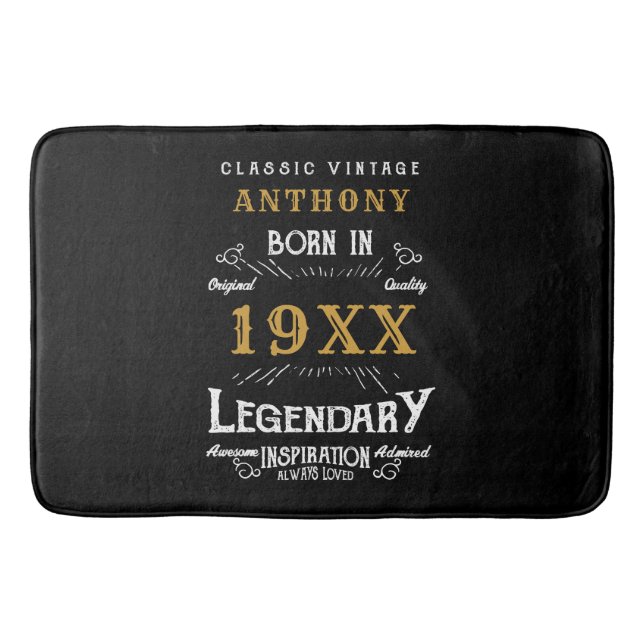 Personalised Birthday Retro Vintage Monogram Bath Mat (Front)