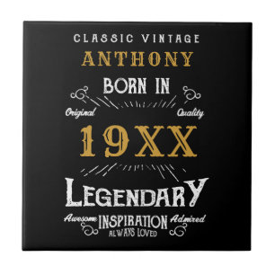 Personalised Birthday Retro Vintage Monogram Ceramic Tile