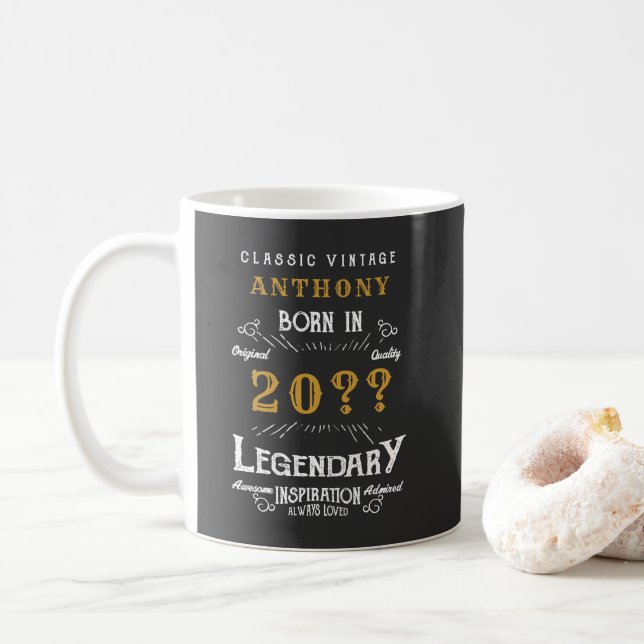Personalised Birthday Retro Vintage Monogram Coffee Mug (With Donut)