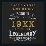 Personalised Birthday Retro Vintage Monogram Faux Canvas Print<br><div class="desc">Add your name and any year birthday design. Easy to do with the template provided. More gifts and party supplies available with the "Legendary" design in the store.</div>
