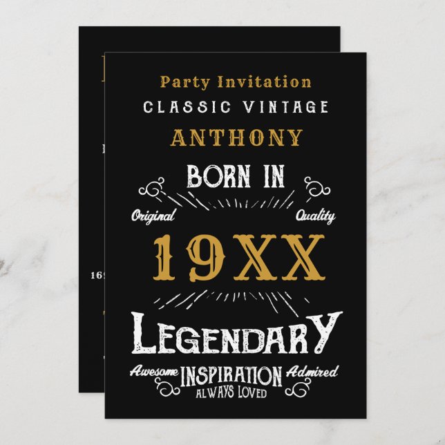 Personalised Birthday Retro Vintage Monogram Invitation (Front/Back)