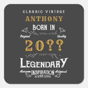 Personalised Birthday Retro Vintage Monogram Square Sticker