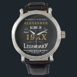Personalised Birthday Retro Vintage Monogram Watch<br><div class="desc">Add your name and any year birthday design. Easy to do with the template provided. More gifts and party supplies available with the "Legendary" design in the store.</div>