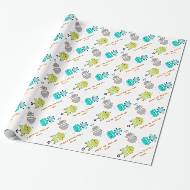 Personalised Birthday Robot Wrapping Paper (Unrolled)