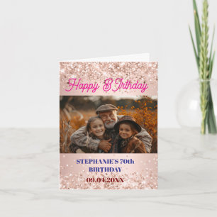 Personalised Birthday rose gold photo Card