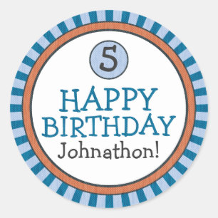 Personalised Birthday Stickers - Blue & Orange