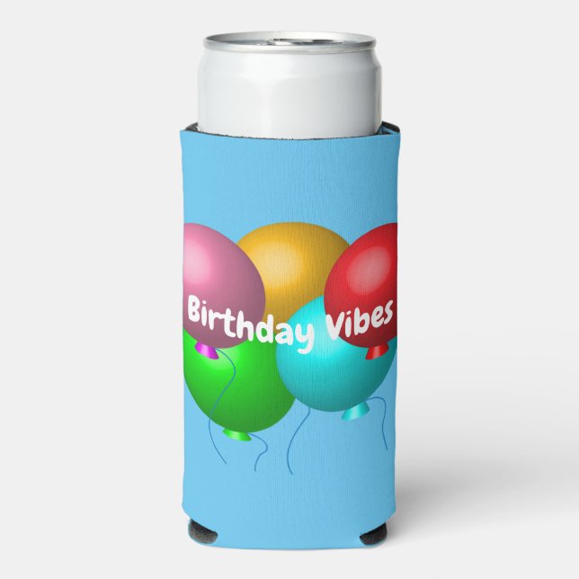 Personalised Birthday Vibes Helium Balloons Seltzer Can Cooler (Seltzer Front)