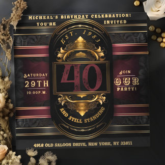 Personalised Birthday Vintage Black Gold Burgandy Invitation