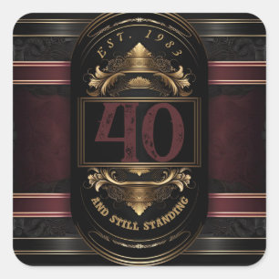 Personalised Birthday Vintage Black Gold Burgandy Square Sticker