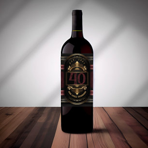 Personalised Birthday Vintage Black Gold Burgandy Wine Label