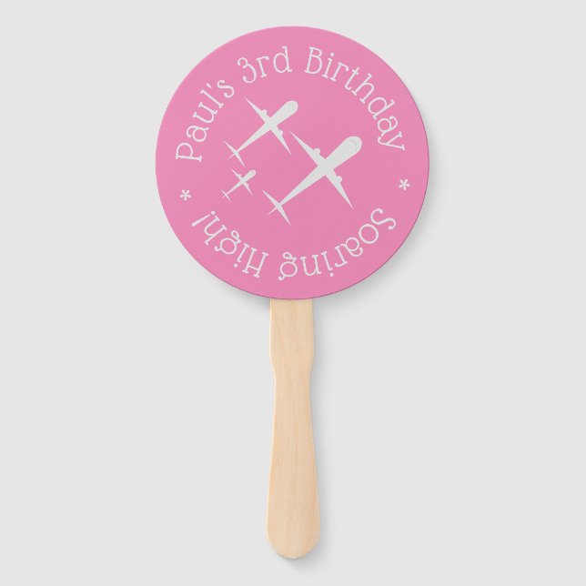Personalised Birthday Wish Aeroplanes Elegant Pink Hand Fan (Front)