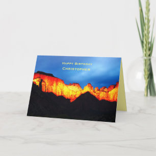 Personalised Birthday Wishes, Glowing Zion Sunrise Card