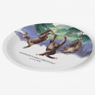 Personalised Birthday Woodland Forest Monkey Paper Plate