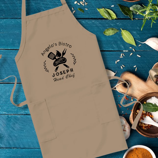 Personalised Bistro Chef with Utensil Graphic Long Apron (Creator Uploaded)