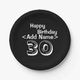 Personalised Black 30th Birthday Paper Plate