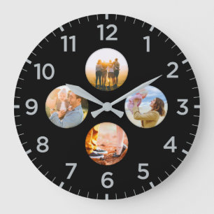 Personalised Black 4 Circle Photo Shadow Inlay Large Clock