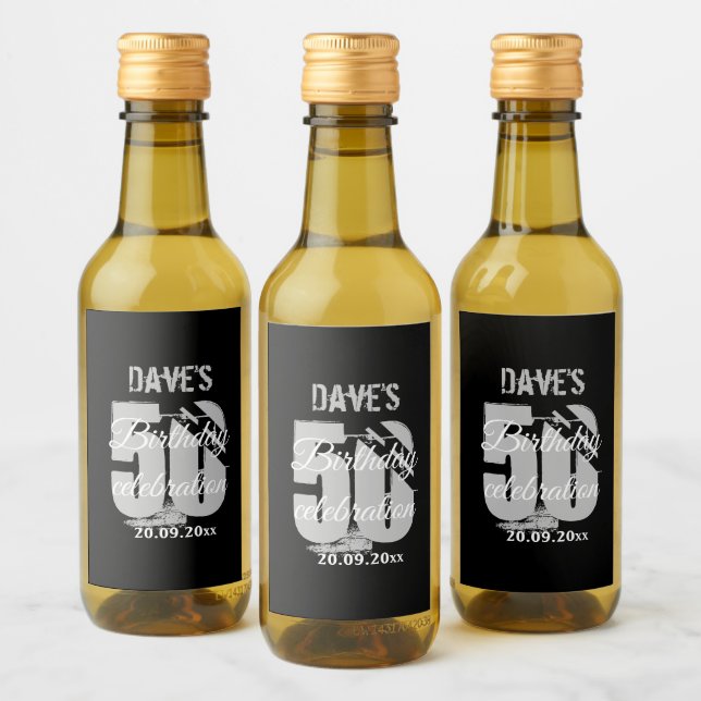 Personalised Black 50th Any Birthday Party Favour  Wine Label (Bottles)