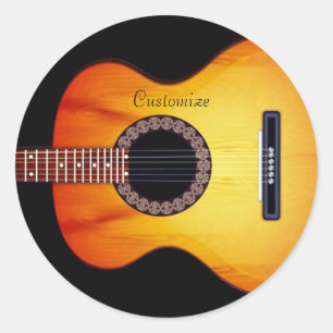 Personalised Black Acoustic Guitar Classic Round Sticker