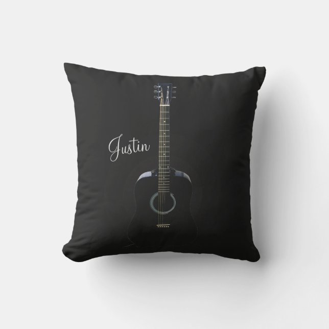 Personalised Black Acoustic Guitar Outdoor Pillow (Front)