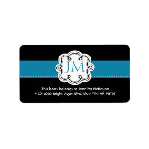 Personalised Black and Aqua Ladies  Bookplate Label