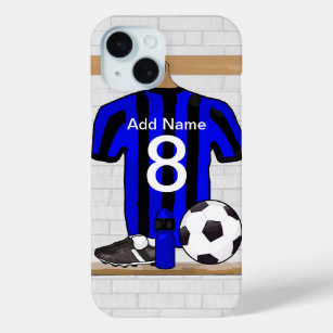Personalised Black and blue football soccer Jersey iPhone 15 Case