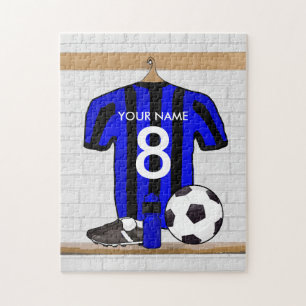 Personalised Black and Blue Football Soccer Jersey Jigsaw Puzzle