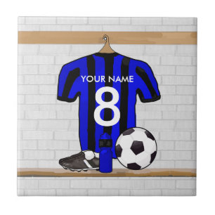 Personalised Black and blue football soccer Jersey Tile