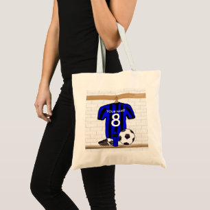 Personalised Black and blue football soccer Jersey Tote Bag
