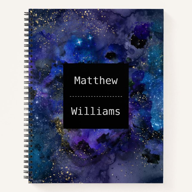 Personalised Black and Blue Galaxy Spiral Graph Notebook (Front)