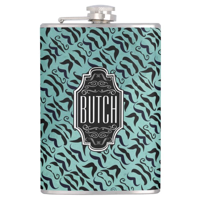 Personalised Black and Blue Hipster Pattern Hip Flask (Front)