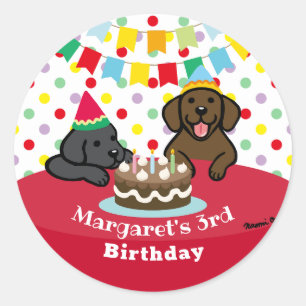 Personalised Black and Chocolate Labs Birthday Classic Round Sticker