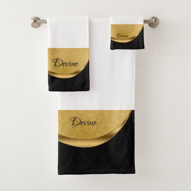 Personalised Black and Gold Bathroom Towel Set (Insitu)