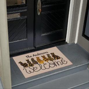 Personalised Black and Gold Cats Welcome Mat