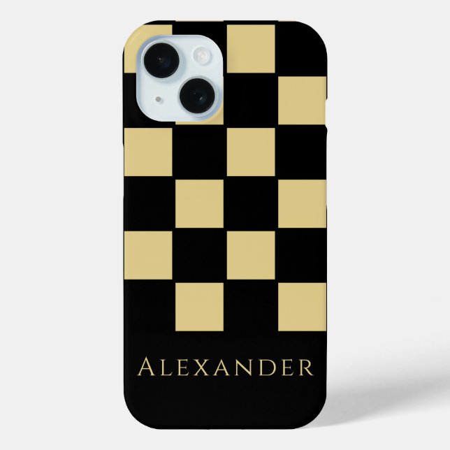 Personalised Black and Gold Check Case-Mate iPhone Case (Back)