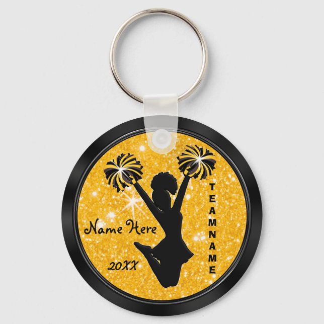 Personalised Black and Gold Cheer Keychains Cheap (Front)