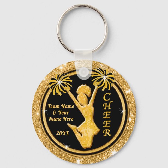 Personalised Black and Gold Cheerleading Keychains (Front)