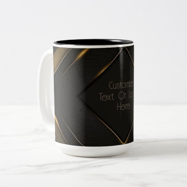 Personalised Black And Gold Chevron Two-Tone Coffee Mug (Front Left)