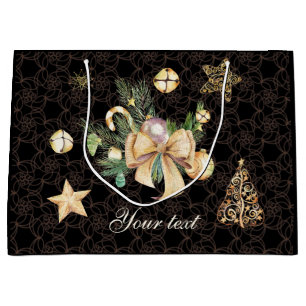 Personalised Black and Gold Christmas Gift Wrap Large Gift Bag