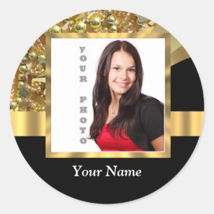 Personalised black and gold classic round sticker
