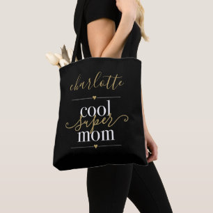 Personalised Black And Gold Cool Super Mum Tote Bag